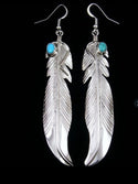 Navajo inspired 925 silver overlay turquoise feather dangle earrings