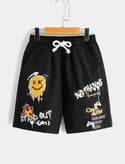 Boys cartoon & letter graphic print shorts