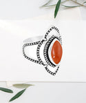 Carnelian Sterling Silver Plated Genuine Gemstone Marquise Shape Solitaire Rings