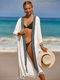 Tassel decor stitch detail open front kimono