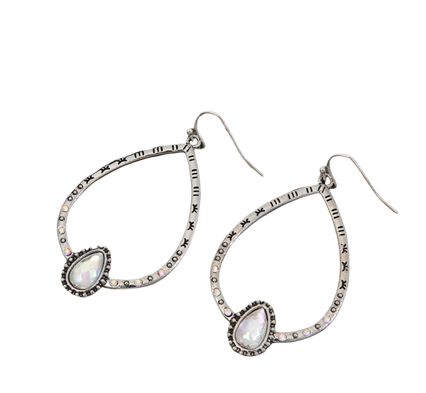Tribal ss Thai silver crystal stone inspired dangle earrings