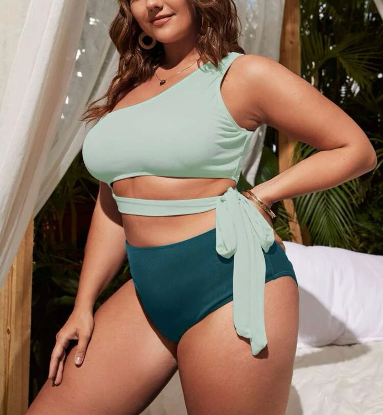 Curve & Plus cut-out one shoulder bikini swimsuit