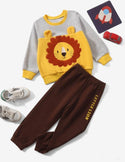 Toddler boys lion embroidered 3D ear design pullover & letter embroidered sweatpants set