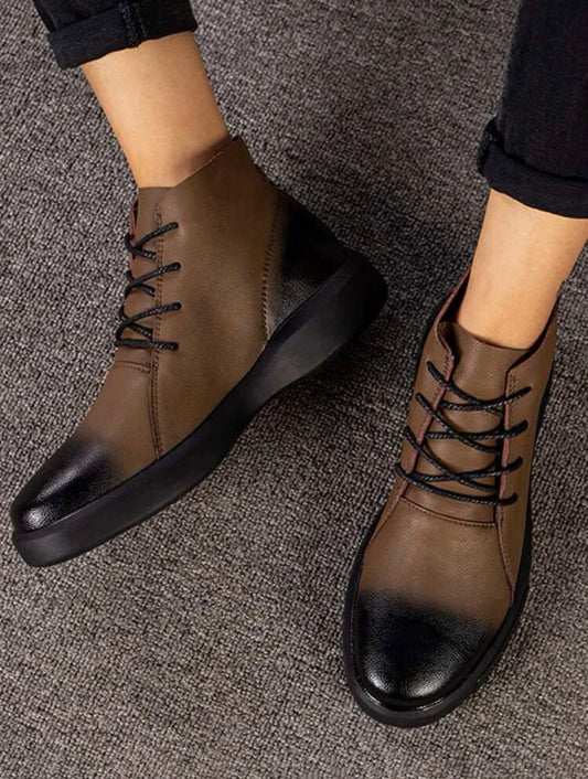 Men two tone lace-up front combat boots