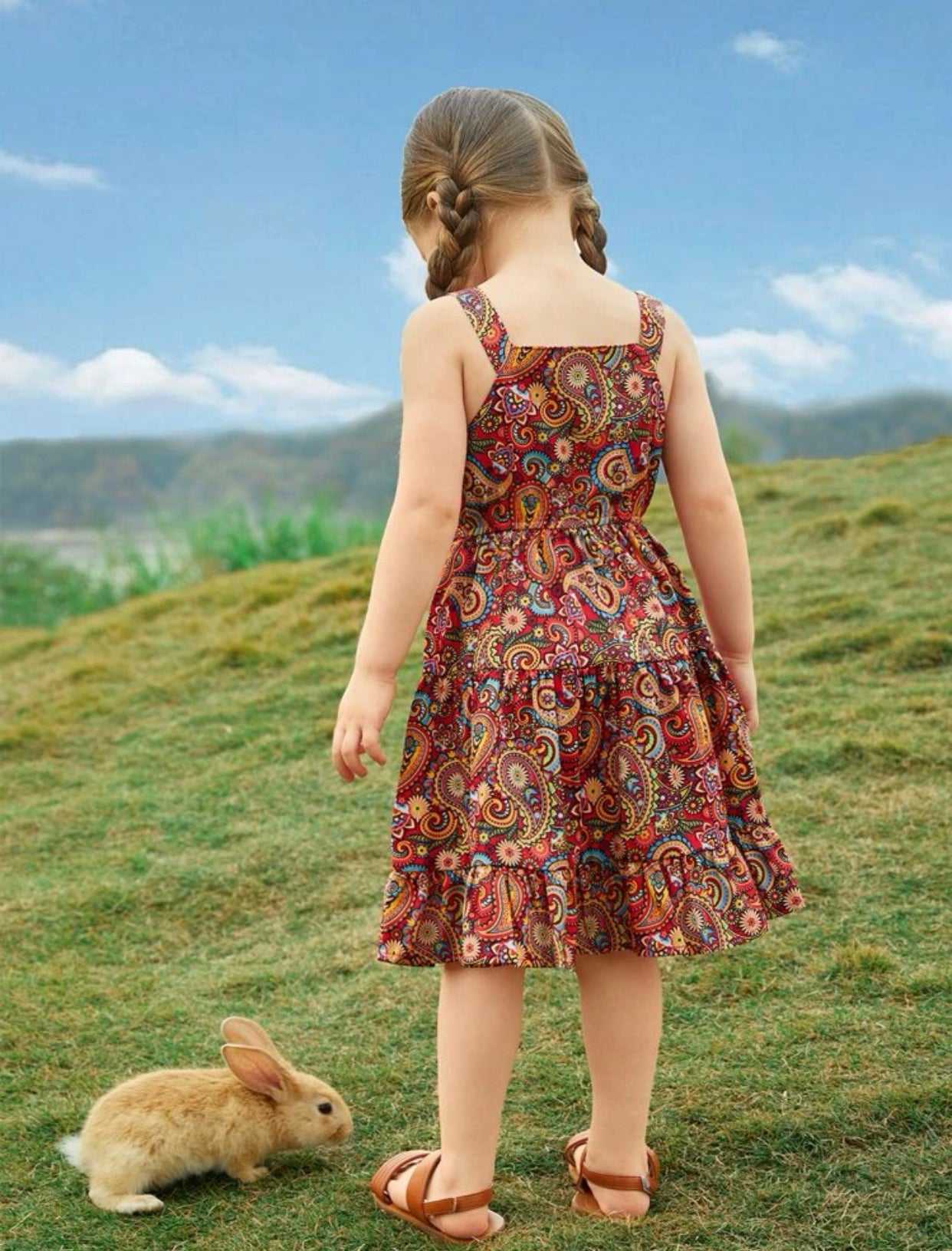 Toddler girls paisley print tiered ruffle hem dress