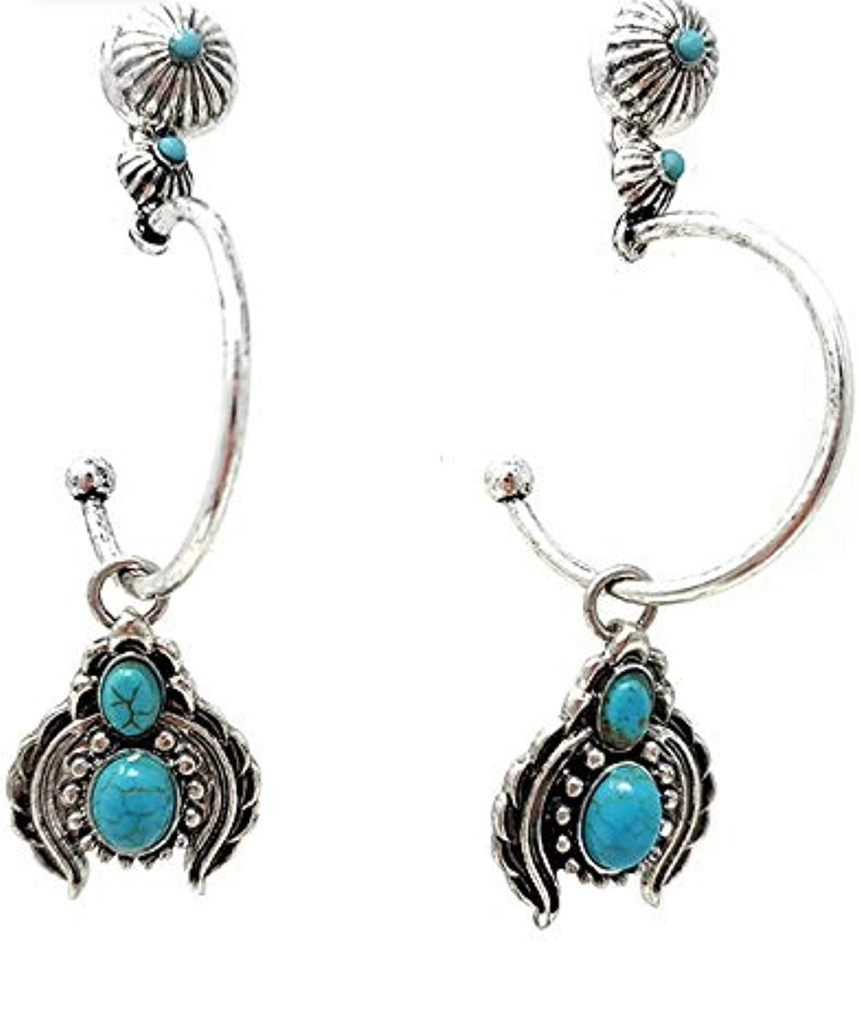 Western Turquoise Squash Blossom Dangling post Earrings Navajo - Christina’s unique boutique LLC