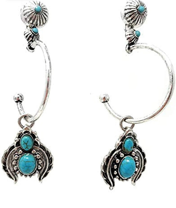 Western Turquoise Squash Blossom Dangling post Earrings Navajo - Christina’s unique boutique LLC