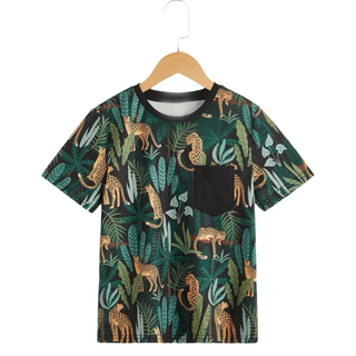 Boys animal & tropical print patch pocket tee