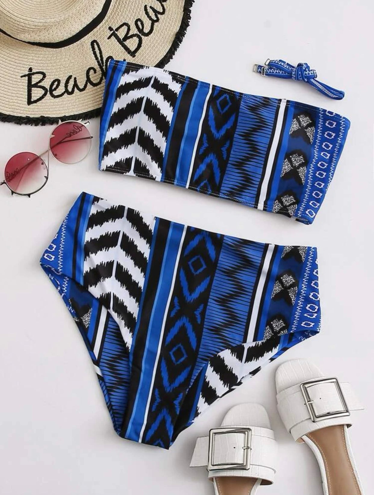 Lace-up back high waisted bikini swimsuit