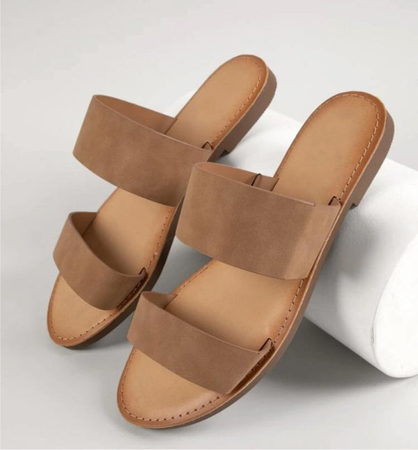 Vegan Leather Dual Strap Wide-Fit Sandals