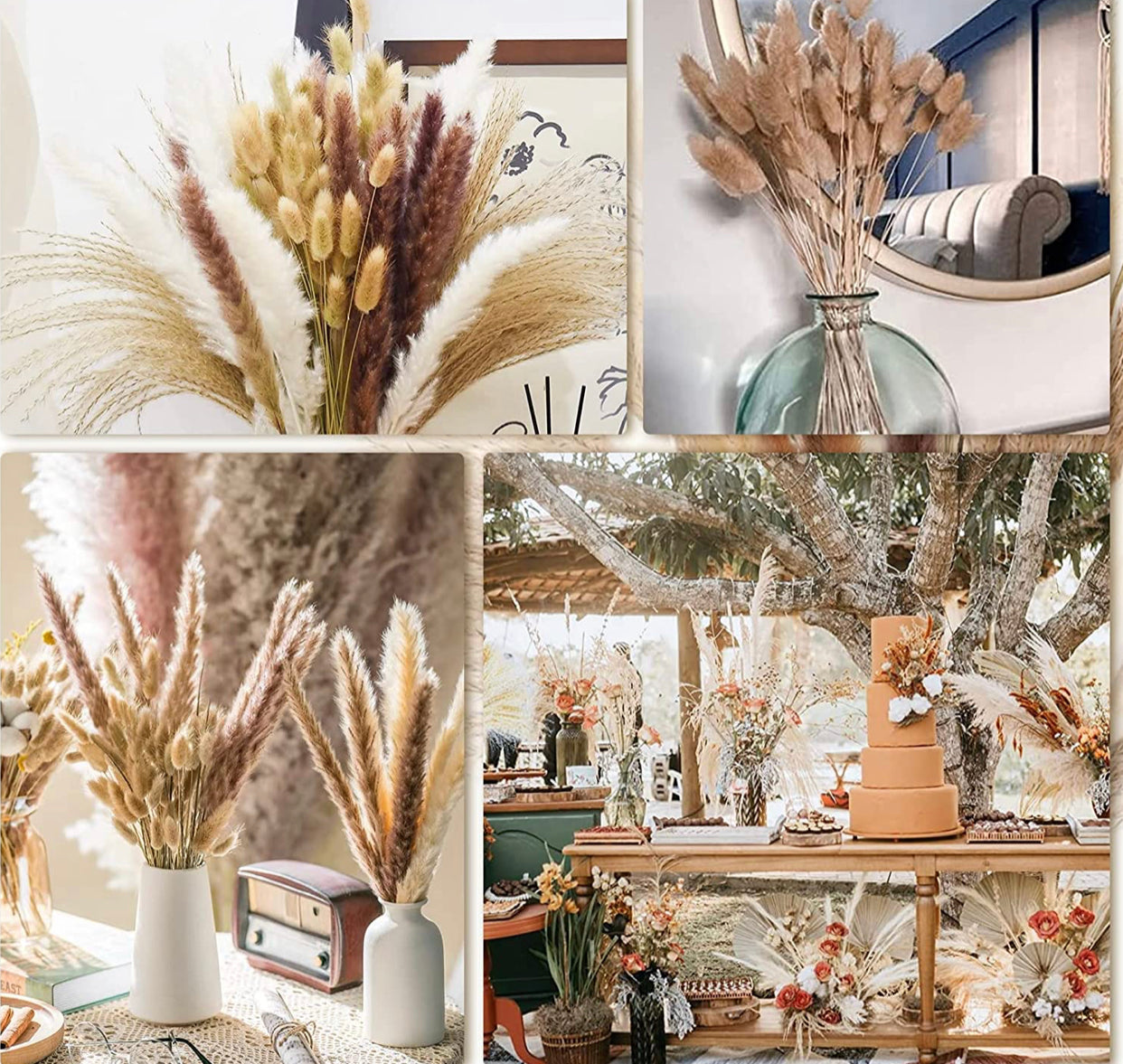 Pampas Grass, 130PCS Dried Pampas Grass Bunny Tail Grass Reed Boho Decor