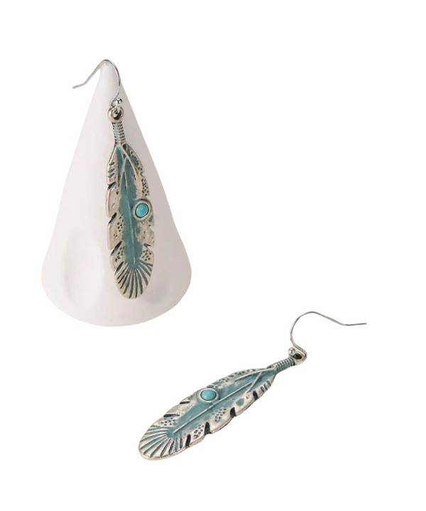 Light blue feather decor dangle earrings