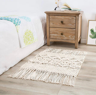 Macrame Rug Boho Area Rugs Cotton Woven Small Carpets with Tassels for Bedroom Living Room Bathroom Entryway Nursery Home Decor, 35