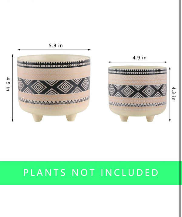 Set of 2 Geometric Design Ceramic Plants Pot with Drainage Hole - Christina’s unique boutique LLC