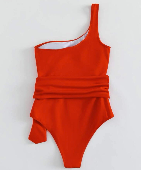 Knot one shoulder one piece swimsuit