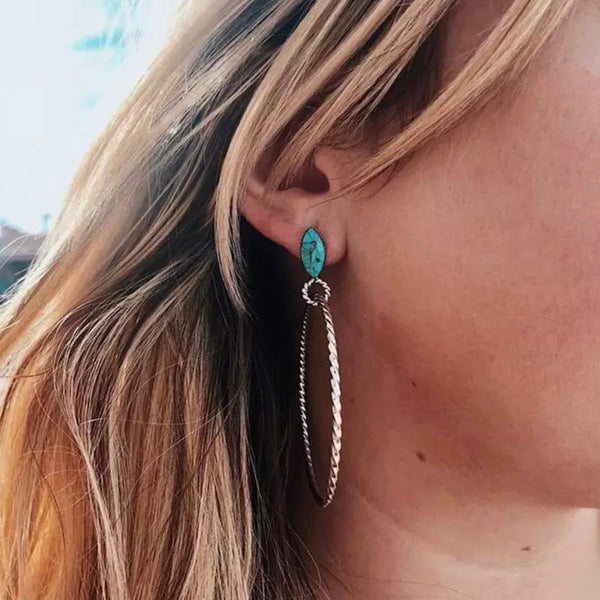 Bohemian Turquoise Hollow Round Hoop Earrings