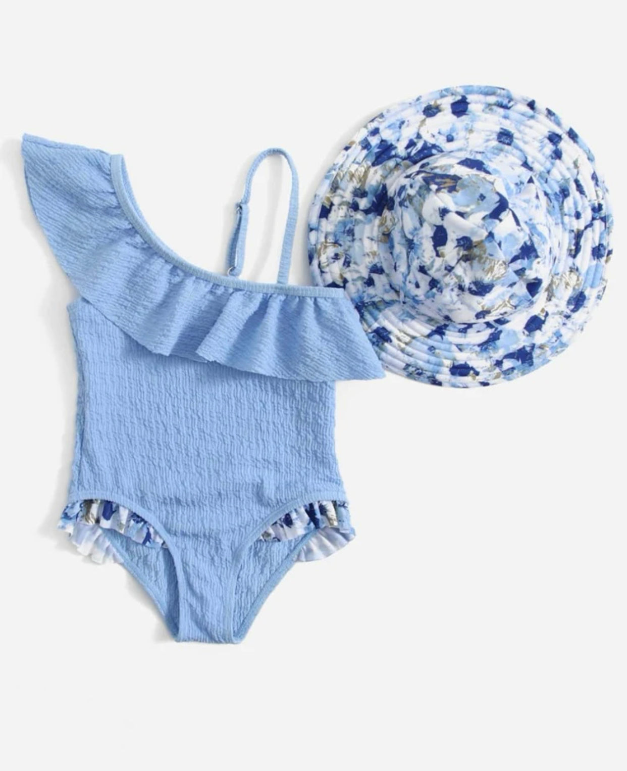 Toddler girls frill trim asymmetric one piece swimsuit