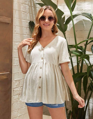 Maternity buttoned front peplum blouse