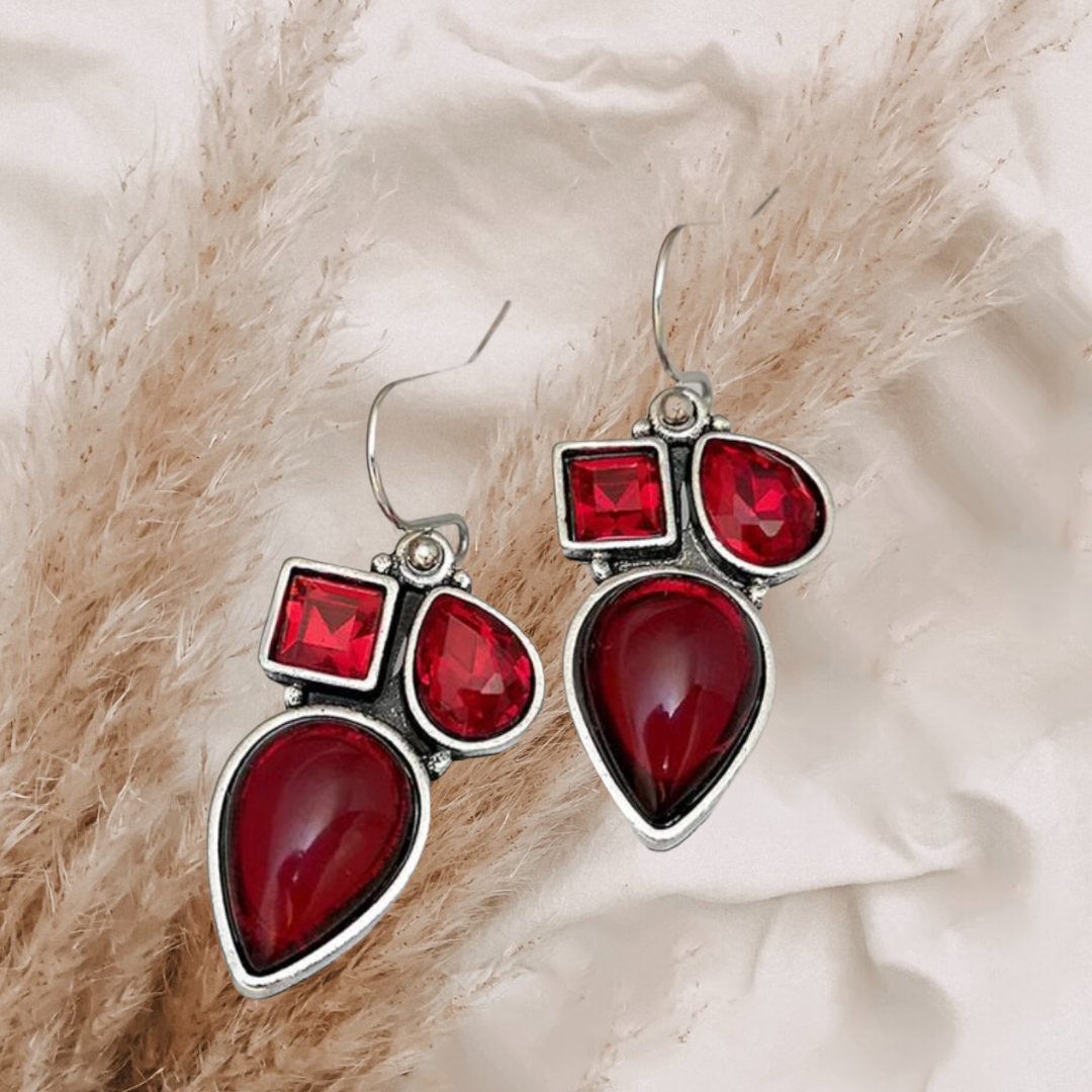 Red gemstone decor dangle earrings