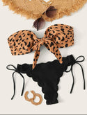Graphic print knot front bandeau bikini swimsuit
