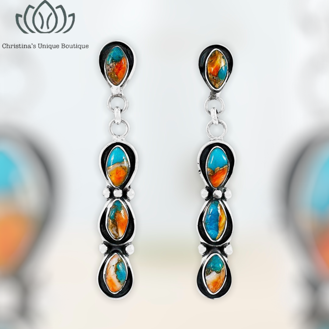 Genuine spiny oyster and .925 sterling silver drop earrings - Christina’s unique boutique LLC