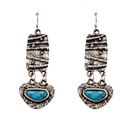 Triangle blue stone Tibetan inspired carved metal dangle earrings