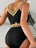 Striped tape one piece swimsuit