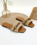 Chain decor braided detail slide sandals