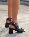 Buckle decor chunky heeled ankle strap sandals