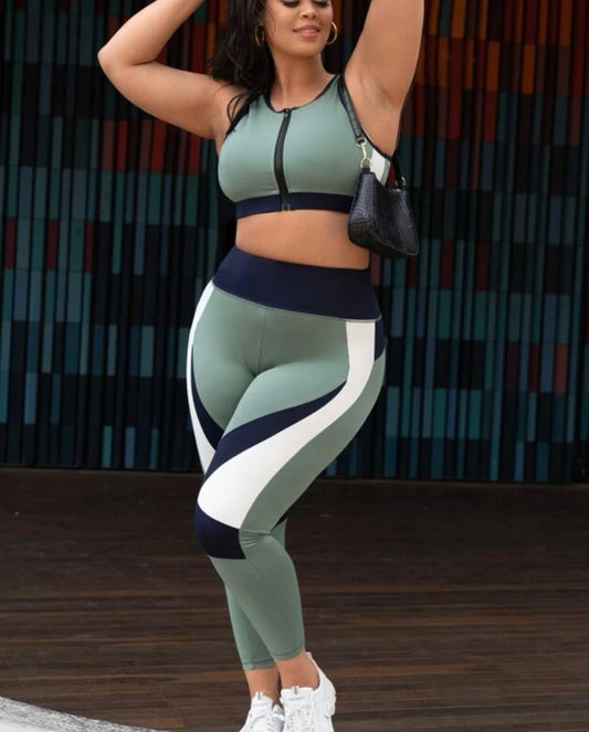 Plus colorblock zip up sports set