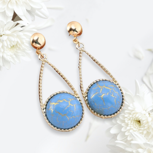 Gold coated light turquoise decor drop earrings
