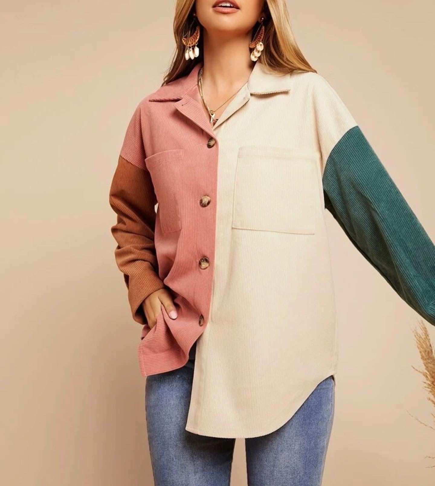 Colorblock button up corduroy coat