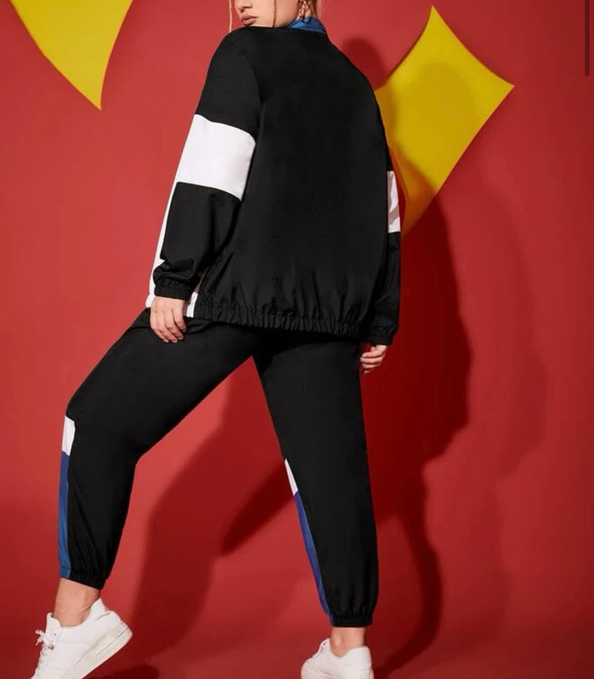 Plus color block sports jacket and sports pant