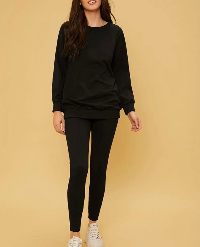 PETITE Solid Crew Neck Pullover & Leggings Setress