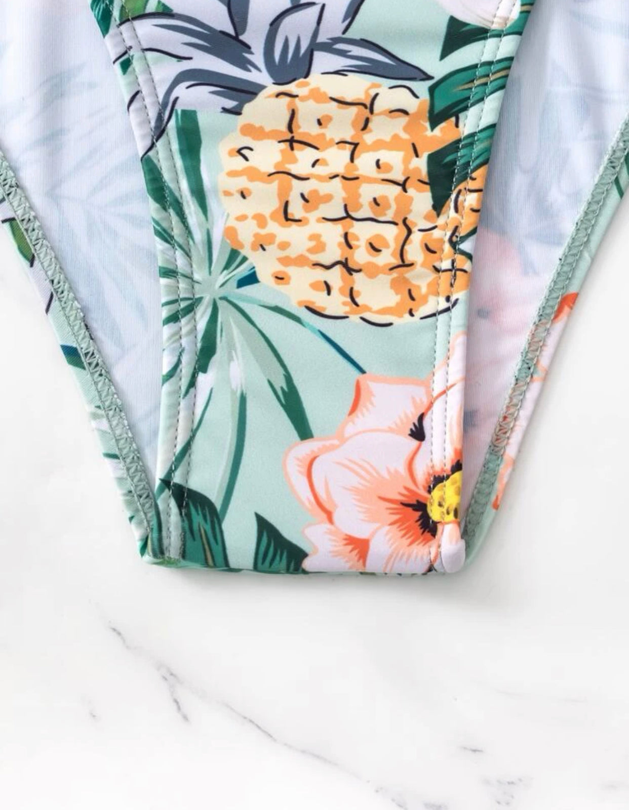 Tropical print knot side belted one piece swimsuit