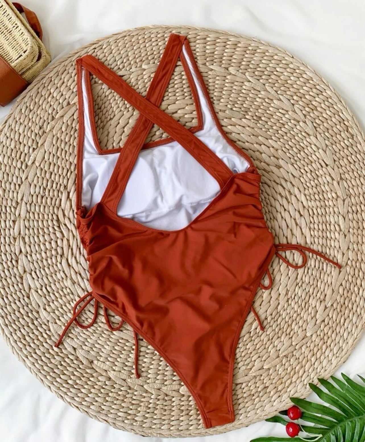Criss cross drawstring one piece swimsuit