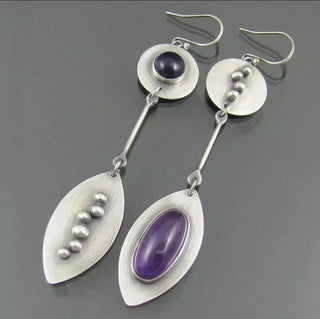 Beautiful purple asymmetric decor dangle earrings