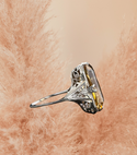 Women 925 Sliver Ring Amazing Antique Large Untreated Citrine 14K Yellow Gold Engraved Ring Luxury Citrine