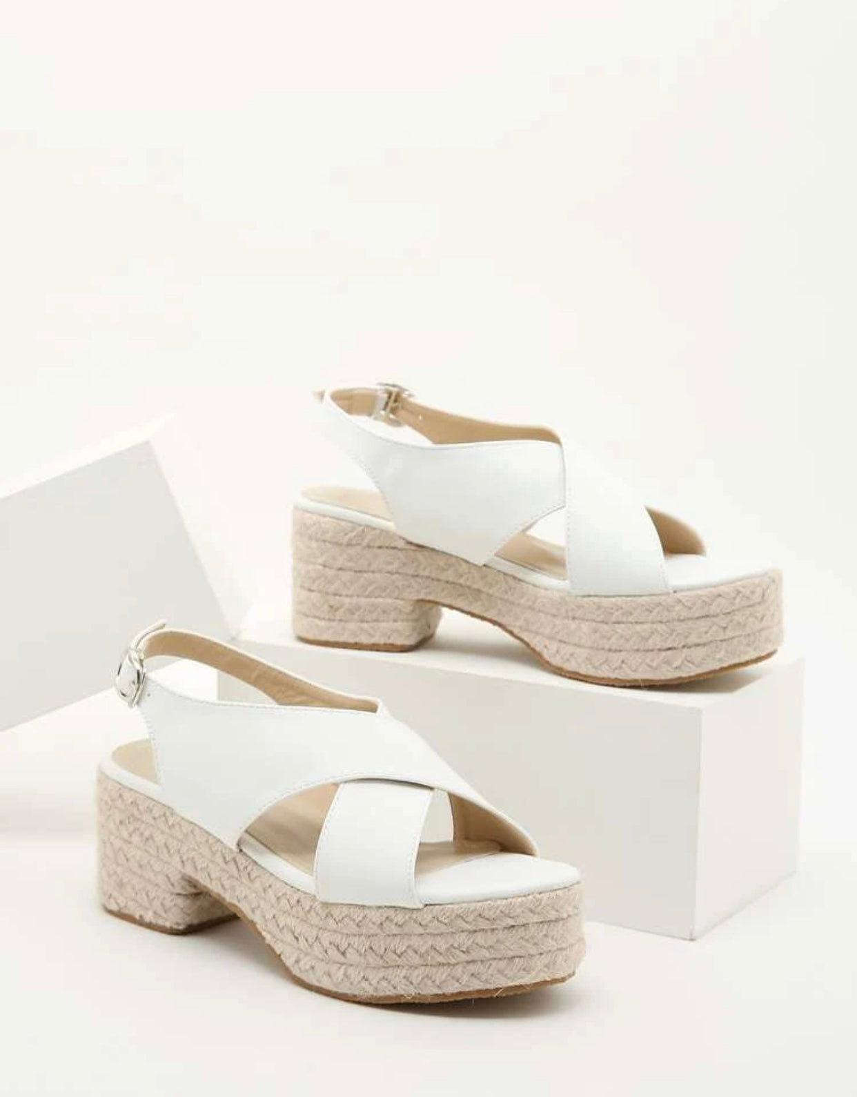 Buckle decor espadrille sling back wedge sandals