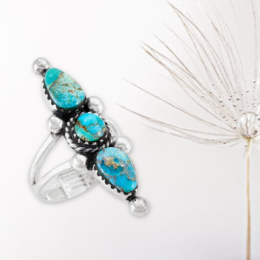 Turquoise Ring Sterling Silver 925 Genuine Gemstones