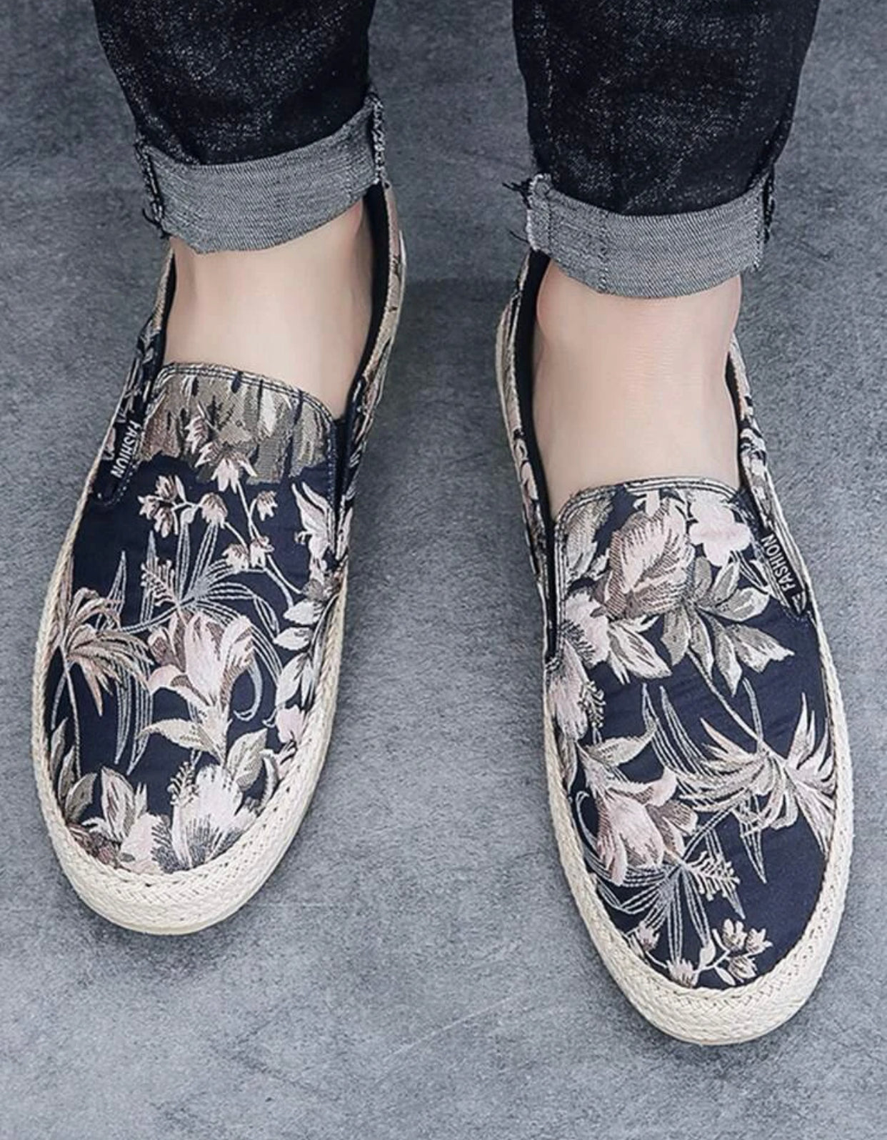 Men’s floral pattern slip-on espadrille loafers
