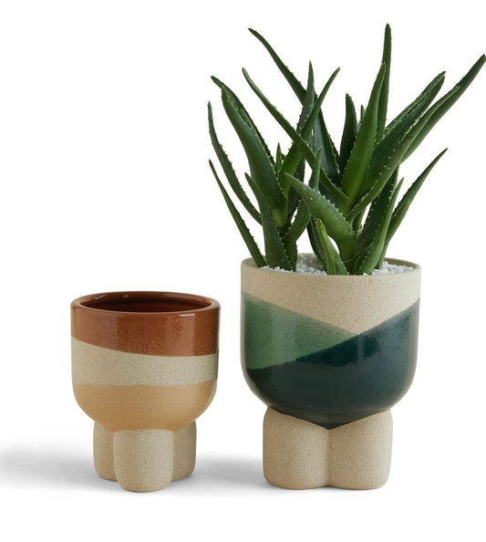 Ceramic Plant Pots Indoor - 4.5+5.6 Inch Plant Pot with Drainage Holes. Set of 2.