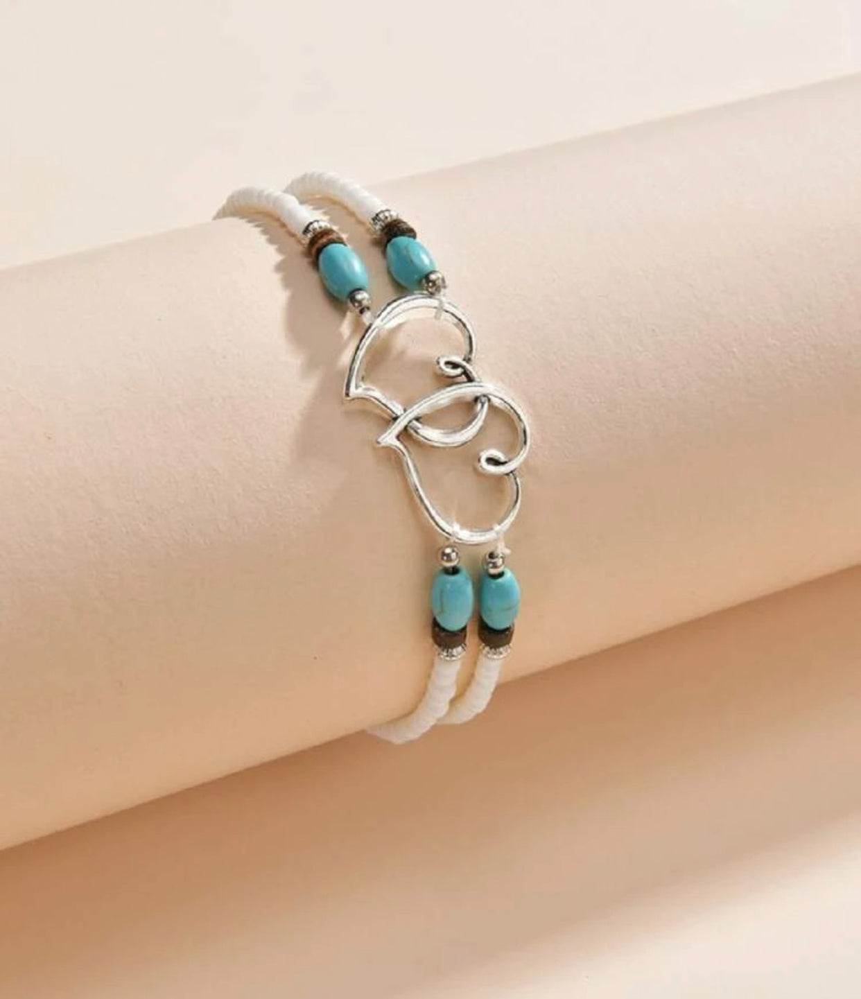 Heart & turquoise decor beaded anklet