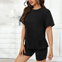 Drop shoulder tee and skinny shorts set without bag