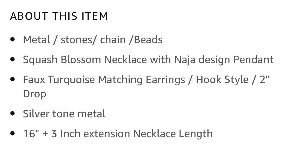 Yellow Chunky Western Turquoise Squash Blossom Statement Necklace and Earrings Set