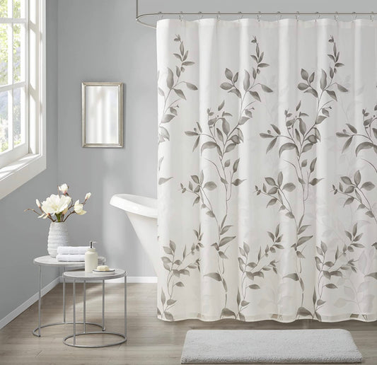 Shower Curtain, Luxurious Botanical Leaf Print, Modern Serene Bathroom Décor, Machine Washable Bath Privacy Screen, 72x72
