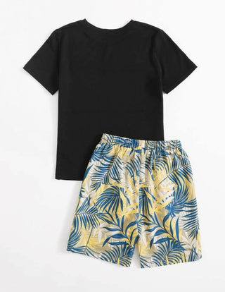 Boys Tropical & Letter Graphic Tee And Shorts Set