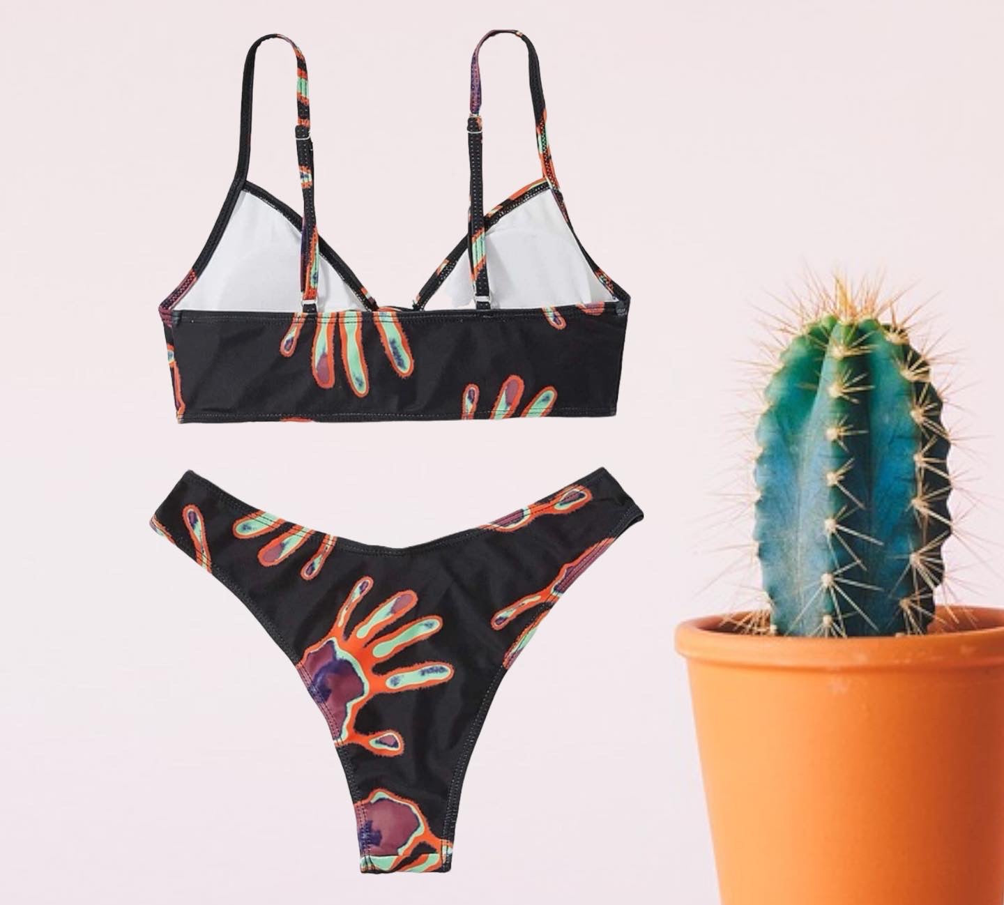 Street life hand print drawstring bikini swimsuit