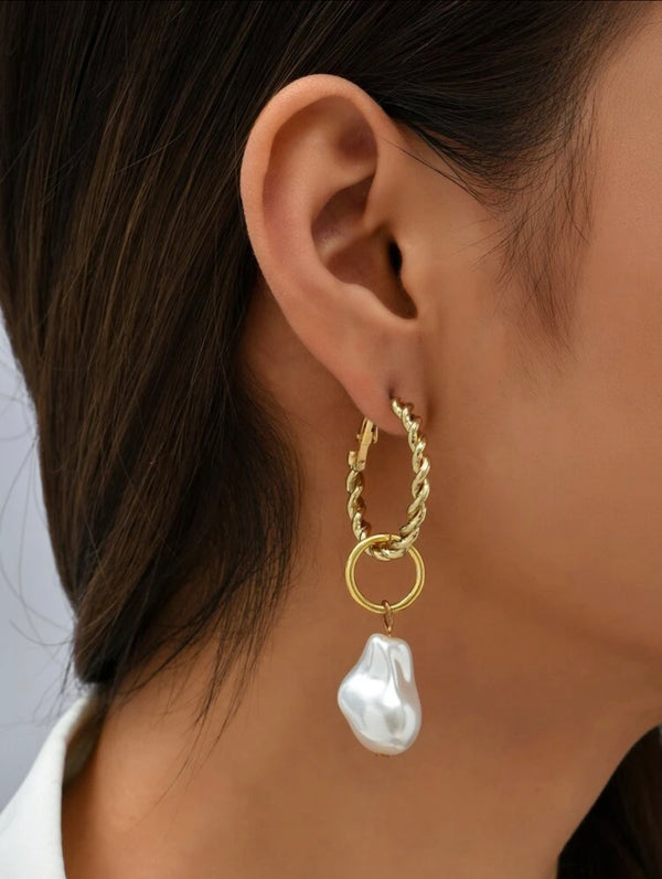 Faux pearl and gold coated dangle earrings