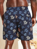 Extended sizes men turtle print drawstring waist swimtrunks